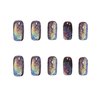 Black Press On Nails Short Glossy Cat Eye Fake Nails Stick On Nails Opaque Color Glitter Acrylic Fake Nails Gel Polished Glue on Nails for Women Girls 24Pcs