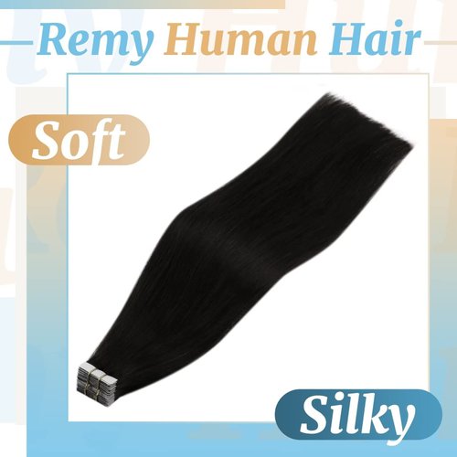 Ve Sunny Black Tape on Extensions Human Hair Natural Black Hair Extensions Tape in Real Human Hair Black Fashion Tape ins Human Hair Extensions Remy 20pcs 50g 16inch