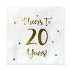 Cheers to 20 Years Cocktail Napkins | Happy 20th Birthday Decorations for Men and Women and Wedding Anniversary Party Decorations | 50-Pack 3-Ply Napkins | 5 x 5 inch Folded (White)