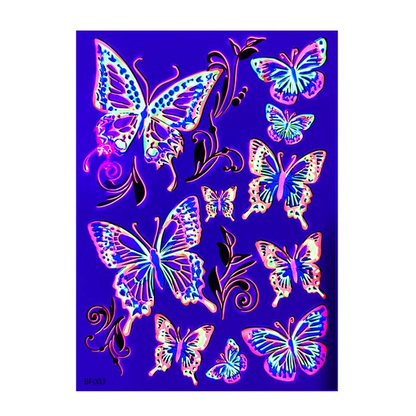 Temporary Tattoos – 1 Sheet Butterfly Design Body Paint Art Blacklight Reactive Light Festival Accessories Glow in the Dark Party Supplies | 7.2” x 5.2” Temp Great for EDM EDC Party Rave Parties