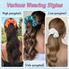 BUPPLER Ponytail Extension with Scrunchies Ponytail Wig Claw Clip in Fake Ponytail Hair Extensions Synthetic High/Low Pony Tail Hair Piece for Women (Green Scrunchie Brown Ash Blonde Wavy)