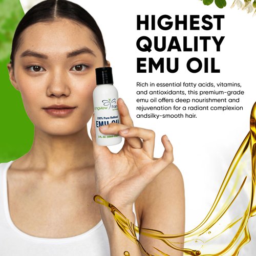 Longview Farms Emu Oil - Hair and body oil - 100% Pure & Refined Emu Oil | Organic Emu Oil for Healing, Pain, & Hair Growth | Premium Quality for Skin & Hair | 2 Fl. Oz