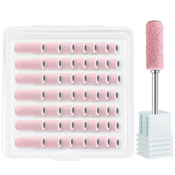 SALVMARY Sanding Bands for Nail Drill with 3.1MM Mandrel Bit Set, 120 Medium Grit Small Nail Files Sanding Band for Acrylic Nails Gel Manicure and Pedicure 50 Pcs, Pink