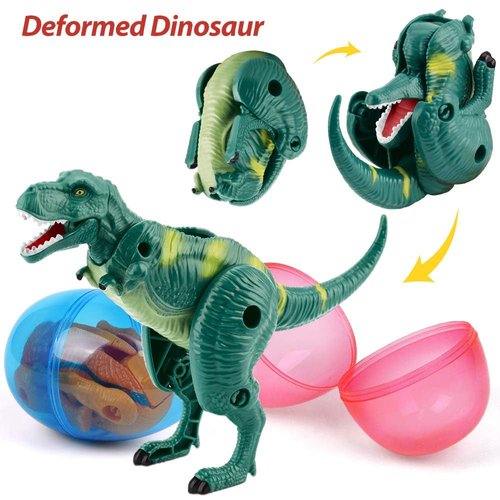 OCATO Easter Eggs Filled with Dinosaur Toys Jumbo Deformation Dinosaur Eggs Easter Egg Fillers Plastic Surprise Eggs Easter Basket Stuffers Easter Party Favors for Kids Boys Girls Toddlers 6 Pack