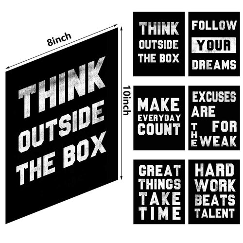 Homanga Motivational Wall Art Posters, Positive Office Decor Art Prints, Set of 6, Inspirational Quote Wall Art for Teens Living Room Office Classroom College Decoration, Canvas Posters 8x10 Inch