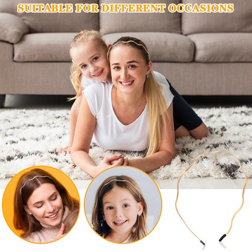 Tyqour 2Pcs Gold Headbands for Women Thin Metal Hair Band Retro Big Wavy Headband Hair Styling Accessories for Women Teen Girls Bridal Wedding