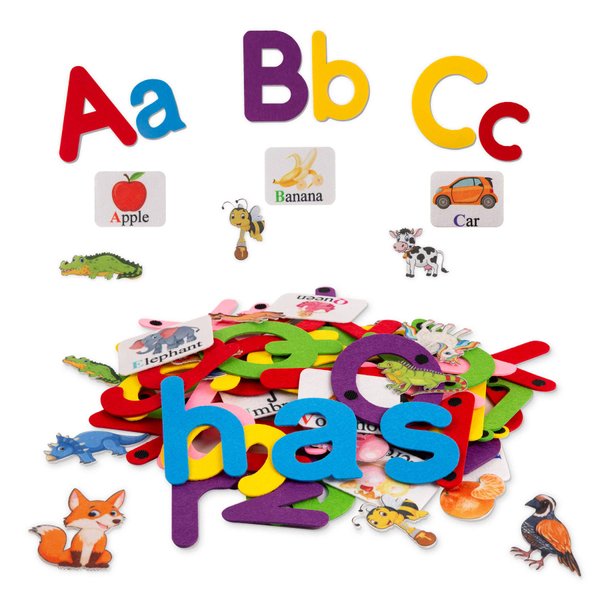 Craftstory 130 Pcs Alphabet Learning Toys Letters-Felt Montessori Board for Toddlers with Flashcards Preschool Spelling Vocabulary Activities Educational Toys for 3 Year Old