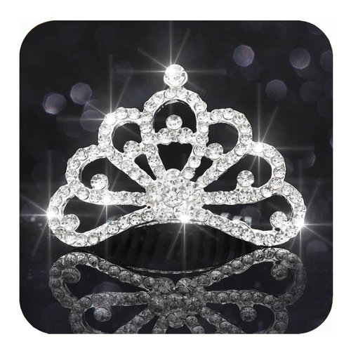 Kilshye Princess Crown Hair Comb Silver Girls Tiara Combs Rhinestone Prom Tiaras and Crowns Hairpiece for Kids (Silver)