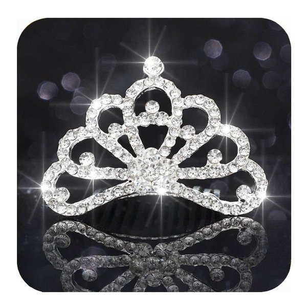 Kilshye Princess Crown Hair Comb Silver Girls Tiara Combs Rhinestone Prom Tiaras and Crowns Hairpiece for Kids (Silver)