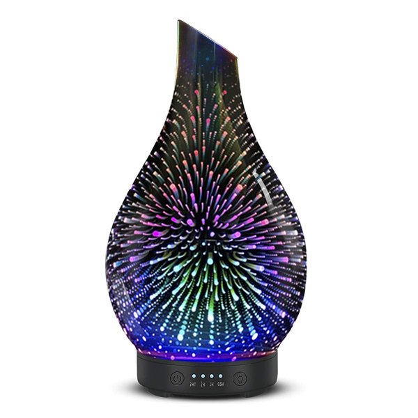 Essential Oil Diffuser Aromatherapy Diffuser- 120 ml Glass Ultrasonic Cool Mist Oil Diffuser, Whisper Quiet with Waterless Auto Shut-Off, 4 Timer Setting,7 Colors Night Light for Home (Silver)