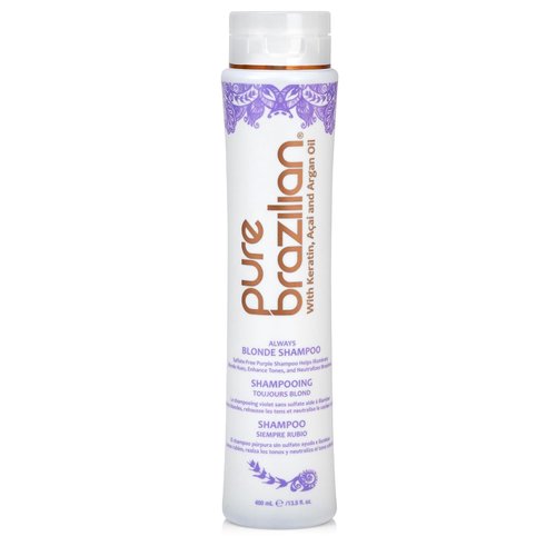Pure Brazilian - Always Blonde Shampoo With Keratin, Acai and Argan Oil. Purple Shampoo for Color Treated Hair. Sulfate-Free, Preserves Blonde, Gray or Platinum Hair (13.5 Fl Oz)