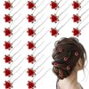 Generic 20 Pieces Red Crystal Hair Pins Rose Flower Hair Clips U Shaped for Bride Women Girls Wedding Dance Birthday Hair Accessories