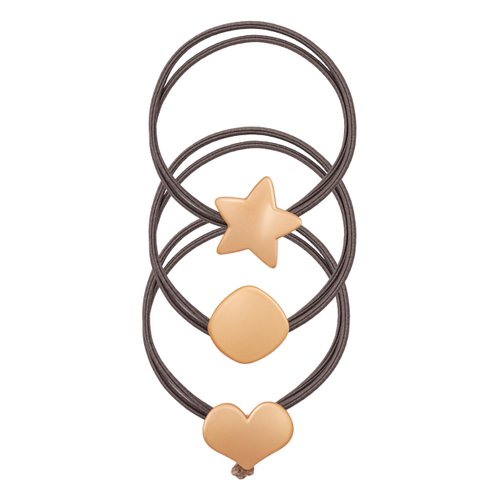 HAQUIL 3PCS Brown Heart Charms Hair Ties, Elastic Star Rubber Bands, Round Hair Holders, Hair Ropes, Accessories for Women