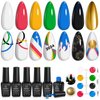 Beetles Gel Nail Polish Set with Golden Chrome, 7 Colors Hot Pink Blue Green Nails Gel Black White Yellow Gel Polish Gold Nails Gel Set Nail and Double-ended Brush Soak off Uv Gel, 2024