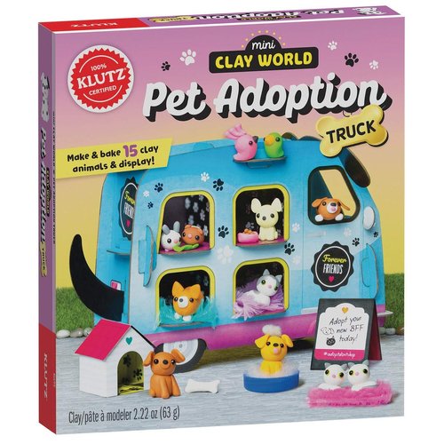 Klutz Mini Clay World Pet Adoption Truck Craft Kit for 8-12 years includes 8 punch-out sheets, 7 colors of oven-bake clay, faux fur blankets in 3 colors, 30 brads