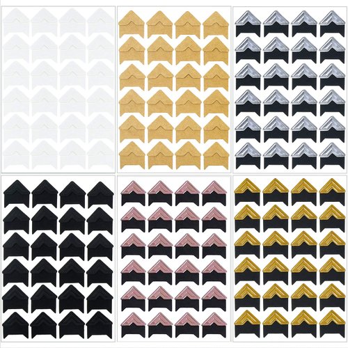 DERAYEE 12 Sheets Photo Corner Stickers, 6 Colors Self Adhesive Photo Mounting Corners for Scrapbooking Photo Album Diary DIY Craft