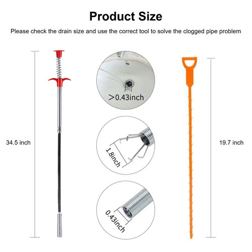 DR.PEN (9 in 1) Drain Clog Remover Tool, [Easy to Use] 34inch Flexible Drain Snake Clog Remover for Sewer, Toilet, Kitchen Sink, Bathroom Tub, Drain Cleaner with Gloves and Floor Drain