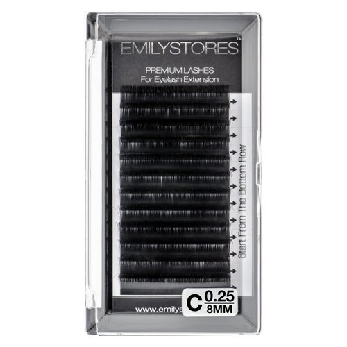 EMILYSTORES Eyelash Extensions 0.25mm Thickness C Curl 8mm Length For Lash Extensions Volume Individual Semi-Dull Black Eyelashes(0.25,C,8mm)