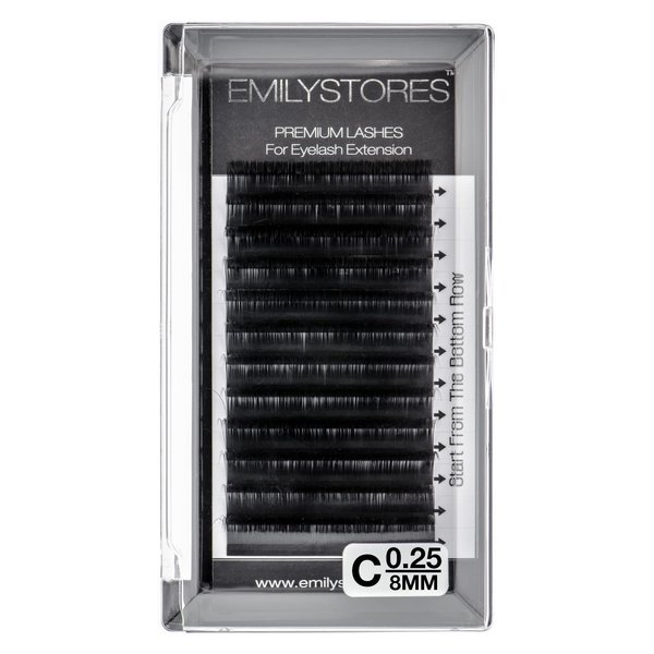 EMILYSTORES Eyelash Extensions 0.25mm Thickness C Curl 8mm Length For Lash Extensions Volume Individual Semi-Dull Black Eyelashes(0.25,C,8mm)