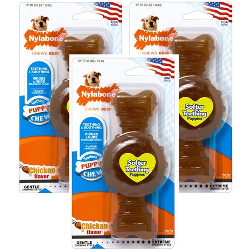 Nylabone 3 Pack of Puppy Teething Ring Bone, Chicken Flavor, Wolf Size/Up to 35 lbs.