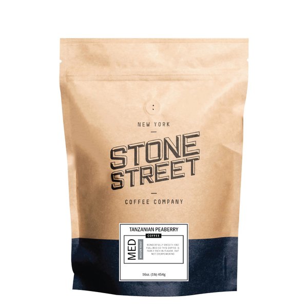 Tanzania Peaberry Ground Coffee, Medium Roast, 1 LB Bag, Single Origin 100% Arabica, Roasted in Brooklyn