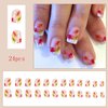 Fall Short Square French Tip Press on Nails with Leaves Design,Glossy Maple Leaf False Nails Glue on Nails,Autumn Winter Manicure Art Acrylic White Stick on Nails Fake Nail Tips for Women Thanksgiving