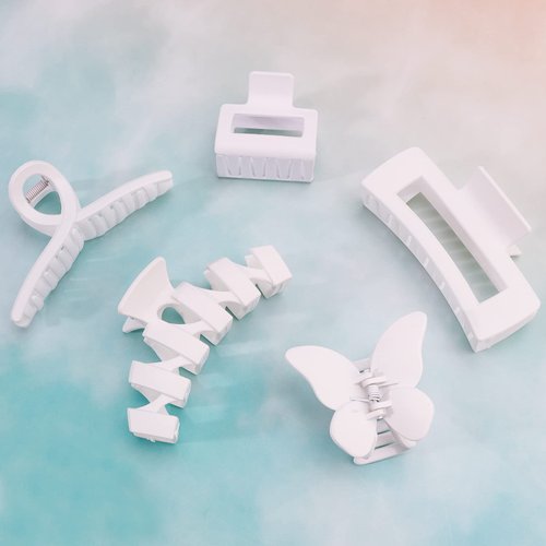 YISSION 5PCS White Hair Clips for Women Hair Claw Clips for Thin Thick Hair Butterfly Square Hair Clip White Hair Accessories for Women Girls