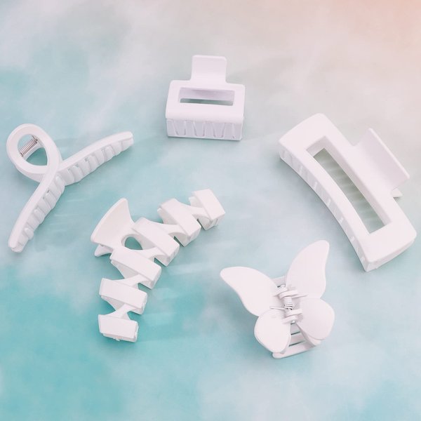YISSION 5PCS White Hair Clips for Women Hair Claw Clips for Thin Thick Hair Butterfly Square Hair Clip White Hair Accessories for Women Girls