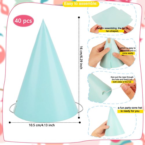 Rcanedny 40 Pcs Colorful Party Hats Bright Birthday Paper Cone Hat for Birthday Christmas New Year Party Supplies Graduation Celebration, 8 Colors