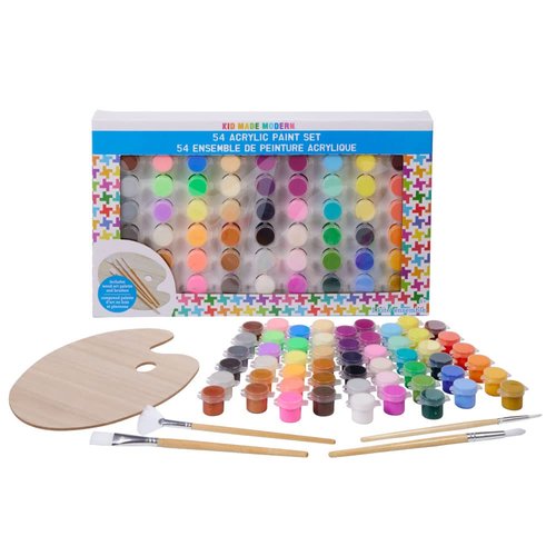 Kid Made Modern - Acrylic Paint Set for Kids - Palette of 54 Colors for Art Projects, Canvases, Brushes, & Wood Palette - Kids Acrylic Paint Set for Children Ages 6 7 8 9 10 11 12