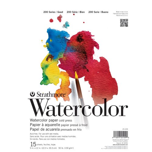Strathmore 200 Series Watercolor Paper Pad, 9x12 inch, 15 Sheets