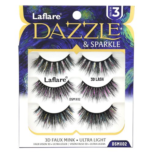 Laflare Dazzle & Sparkle - Colorful and Shining Eyelashes for All Partys, Dramatic lashes Halloween and Xmas, New Year (DSMX02)