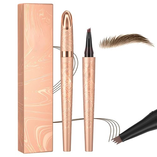 Microblading Eyebrow Pen, Upgraded 3D Waterproof Microblading Eyebrow Pencil, 4-Tip Eyebrow Pencil Contouring Pen, Natural Makeup Long-Lasting Fine Stroke Magic Eyebrow Pencil for Women (Brown)