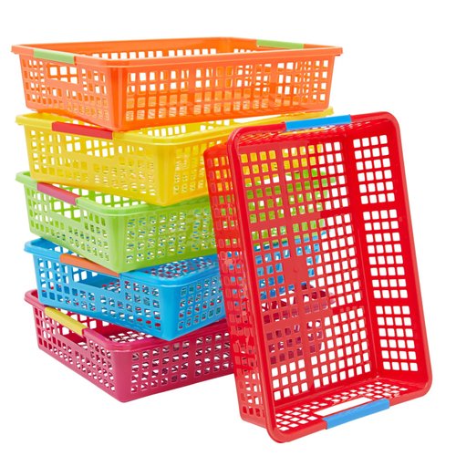 Bright Creations 6 Pack Plastic Turn In Paper Trays for Classroom, Colorful Storage Bin Basket Organizers for School Supplies, 6 Colors (10 x 13.5 In)