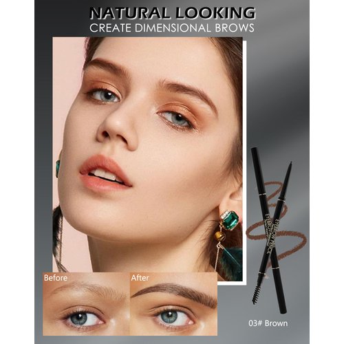 12Pcs Waterproof Brown Eyebrow Pencil Set, Professional Brow Micro Eyebrow Retractable Pencil, Ultra Fine Long Lasting for Perfect Eye Liner Brows Women Eye Makeup Shaping & Filling Brow Gel Pen- 03