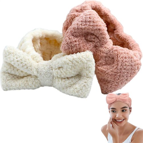 LAOJU Spa Headband Facial Makeup Hairband Bowknot Head Wrap Microfiber Headbands Elastic Hair Band for Washing Face Mask Shower Yoga Sports 2PCS