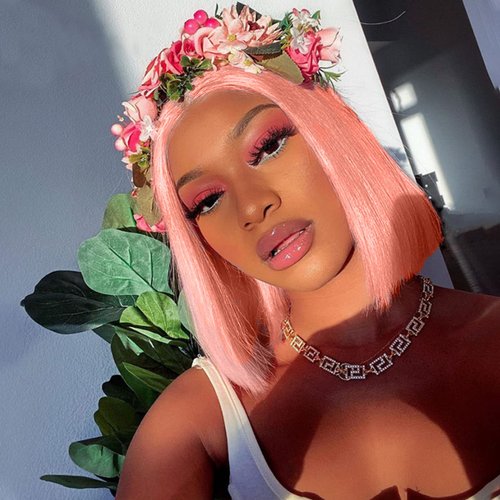 Pink Lace Front Bob Wig 13x1 T Part Human Hair Short Cut Bob Wigs Middle Part Glueless Lace Wigs 8Inch 180% Density Pre Plucked Lace Wig Thick Full Head for Women Middle Part Bob Wig with Baby Hair