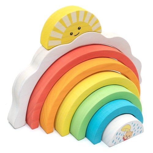 Bimi Boo Wooden Rainbow Stacking Blocks for Toddlers 1-3 - Non-Toxic Baby Stacking Toy - Color Shape Matching Sorting Toy - Storage Board Included