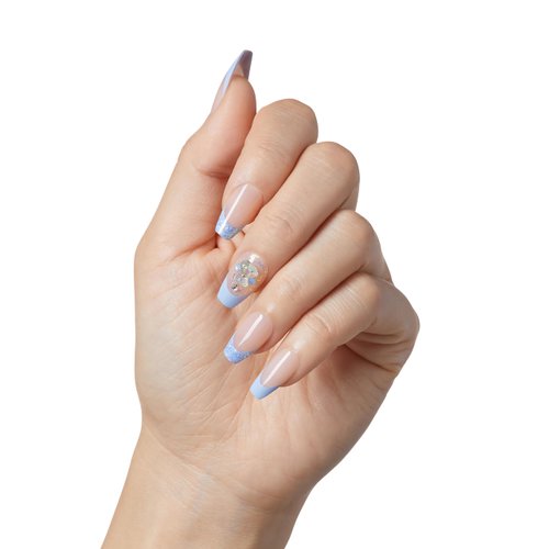 KISS Majestic, Press-On Nails, 2G Glue included, 'The Queen', Light Blue, Medium Size, Coffin Shape, Includes 30 Nails, 2 Manicure Stick, 1 Mini File, 2 Prep. Pad, 2 Adhesive Tabs, Instruction Sheet