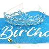 CAVETEE Birthday Princess Crowns for Women Birthday Princess Sash and Tiara for Girl Women Birthday Party Decorations for Girl Gifts Set Birthday Sash and Crown for Women (Blue)