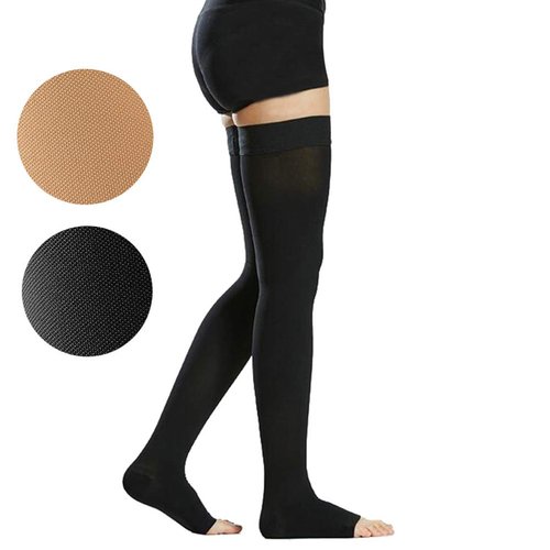 TOFLY® Thigh High Compression Stockings for Women & Men (Pair), Open Toe, Opaque 20-30 mmHg Graduated Compression Hose, Medical Compression Stockings for Varicose Veins, Edema, DVT, Travel,Black XXL