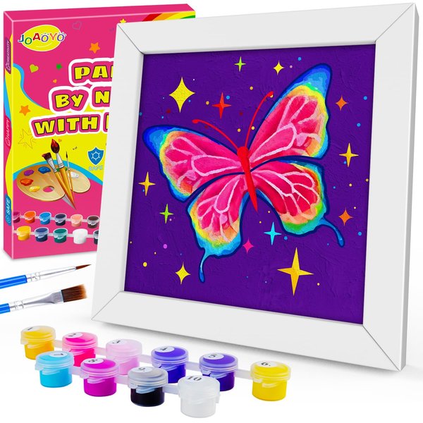 Paint by Numbers for Kids Ages 8-12 Easy Acrylic Paint by Number Kits for Girls Boys Adults with Wooden Frame Oil Painting Kits for Kids Ages 4-8 Perfect for Gift Home Decoration (Purple butterfly)