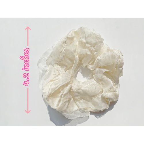 Lemeilleur Hair Scrunchies 2PCs Fancy Hair Ties with Lace Ruffles Fluffy Scrunchies Headwear Hair Band Hair Accessories, White and Pink