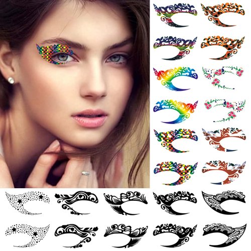 Generic 22pcs /11Pairs Eye shadow Tattoo Sticker Temporary Eye Tattoo Makeup Transfer Stickers Eyeliner Eyeshadow Sticker Eyes Women and Girls Makeup Halloween Party Carnival Lace Stickers