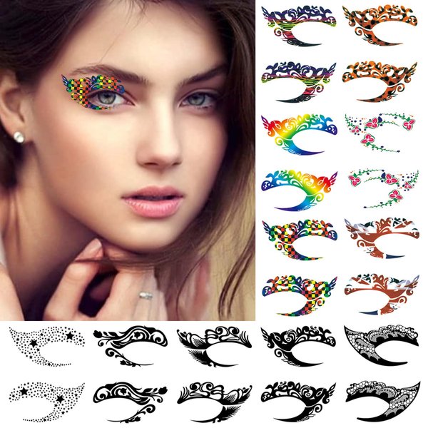 Generic 22pcs /11Pairs Eye shadow Tattoo Sticker Temporary Eye Tattoo Makeup Transfer Stickers Eyeliner Eyeshadow Sticker Eyes Women and Girls Makeup Halloween Party Carnival Lace Stickers
