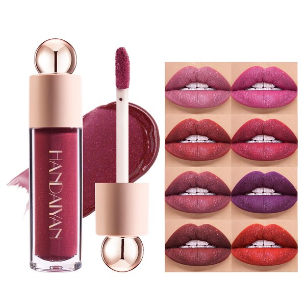 Glitter Lip Gloss, Matte Liquid Lipstick, Shining Lip Gloss Waterproof Long Lasting Lip High Pigmented, Moisturizing, Shiny and Vegan Tinted Lip Gloss, Makeup for Women, Non-Sticky, Vivid Color (01)