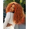 MITIMES 16inch HD Pre Plucked Ginger Curly Lace Front Wig Human Hair Blend Synthetic Ginger Orange Short Curly Lace Front Wigs for Black Women