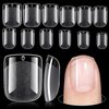 TOMICCA Extra Short Square Fake Nail Tips, Half Matte Acrylic Pre Filed Soft Gel Nail Tips, 192Pcs Full Cover Pre Shaped 12 Sizes Fake Nails for Beginner and Professional DIY Nail Salon