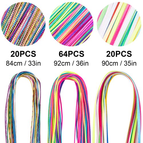 HINZIC 104pcs 4 Sets Colorful Hair Wrap String for Braids, DIY African Girl Hair Extensions Gradient Rope Band, Multi Rainbow Braiding Hair Tie, Elastic Stretch Accessories for Ponytail Hair Ornament