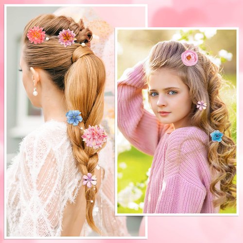 Thrilez Hair Clips, 26Pcs Flower Hair Clips for Women, Flower Hair Accessories Hawaiian Boho Hairclip for Girls, Silk Flower Hair Clip for Beach Party Wedding Graduation Cap Topper Decor